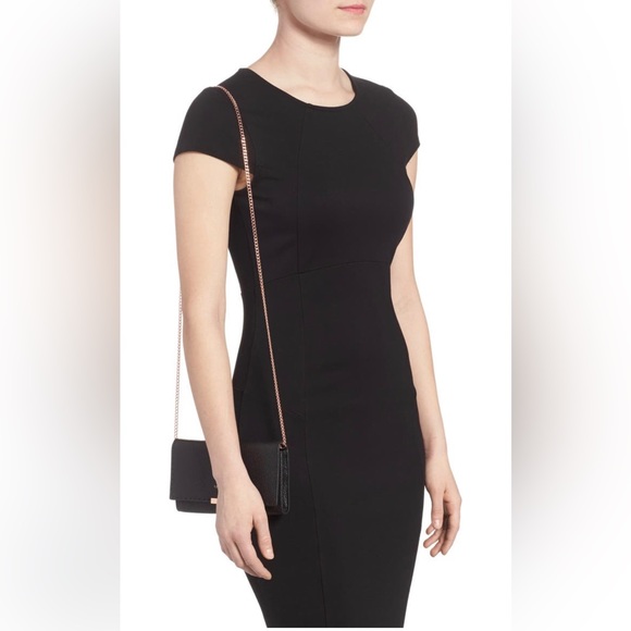 NWT Ted Baker Janet Black Pebble Leather Matinée Wallet On Rose Gold Metal Chain - Picture 2 of 12